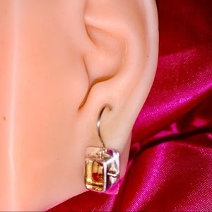 Emerald Cut Citrine & Sterling  Drop Earrings 925